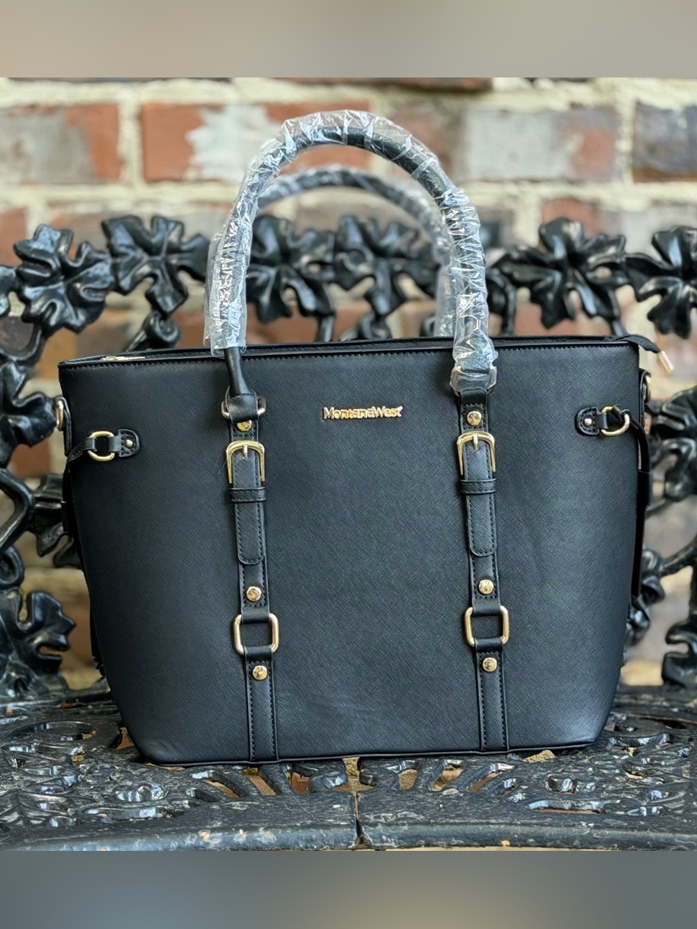 🦋 Montana West Black Saffiano Satchel with Gold Hardware